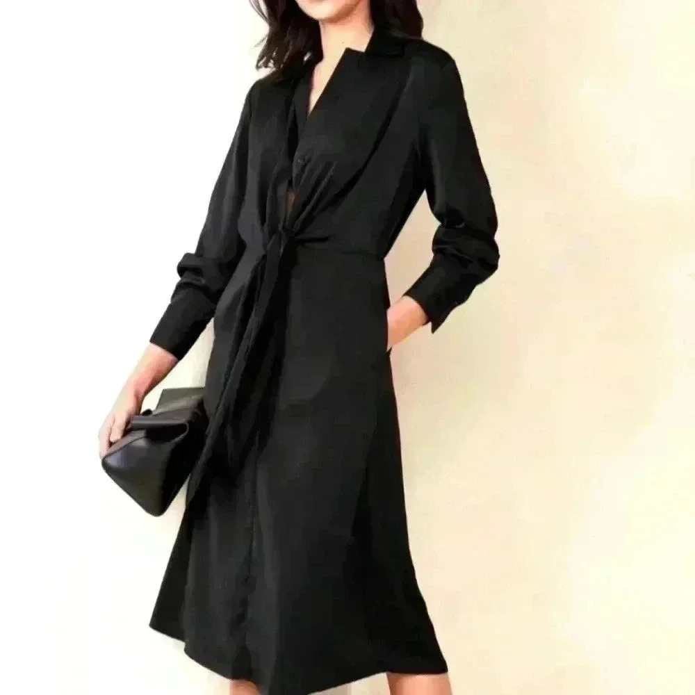 BANANA REPUBLIC SATIN TIE-FRONT MIDI SHIRTDRESS
